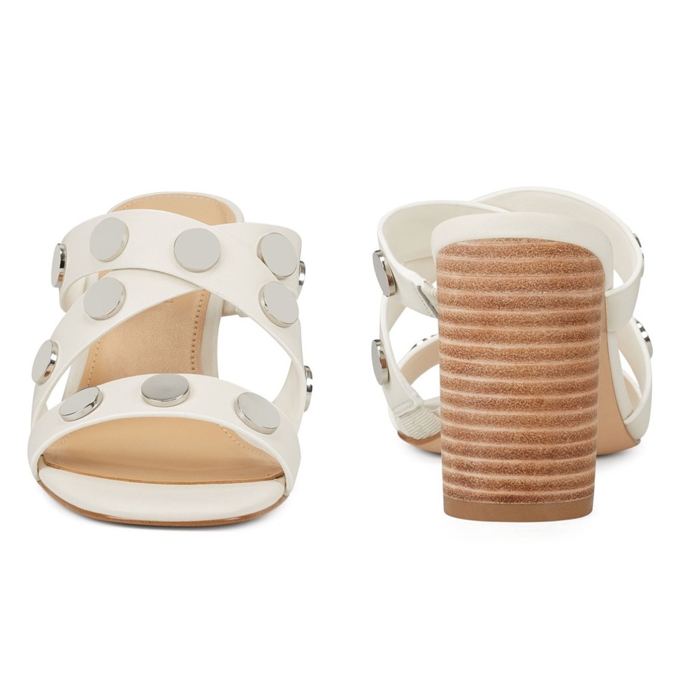 Nine West Yoana white, silver studs slides